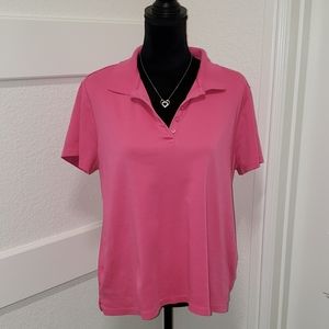 Pink polo-style collared blouse